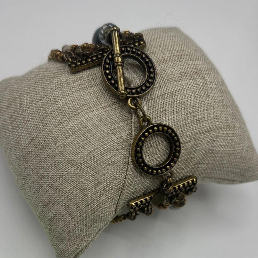 Multi-Row Gold and Blue Beaded Women’s Bracelet